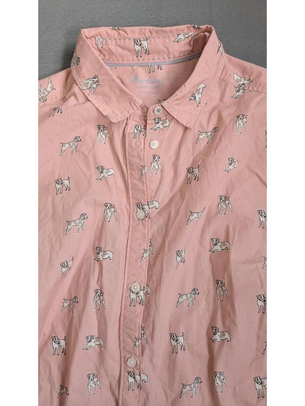 Boden Shirt Womens 10 Pink Dog Print Classic Button Up Long Sleeve Novelty - Picture 3 of 10